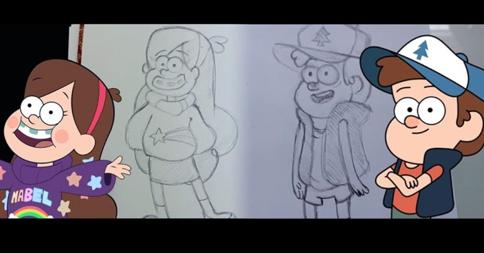 Learn to draw Dipper and Mabel from Gravity Falls